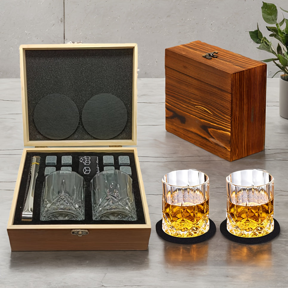 Whiskey Glasses Gift Set with Stones & Tongs