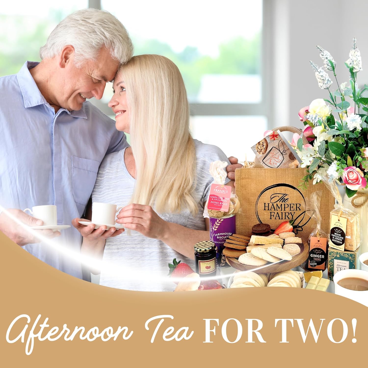 Afternoon Tea Hamper Gift with Biscuits, Cookies, Shortbread, Jam & Tea - For New Home, Birthday, Anniversary, Thank you Hampers, Couple Gifts or any Celebrations by The Hamper Fairy