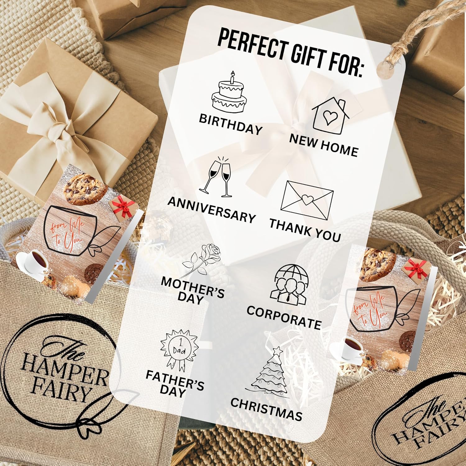 Afternoon Tea Hamper Gift with Biscuits, Cookies, Shortbread, Jam & Tea - For New Home, Birthday, Anniversary, Thank you Hampers, Couple Gifts or any Celebrations by The Hamper Fairy