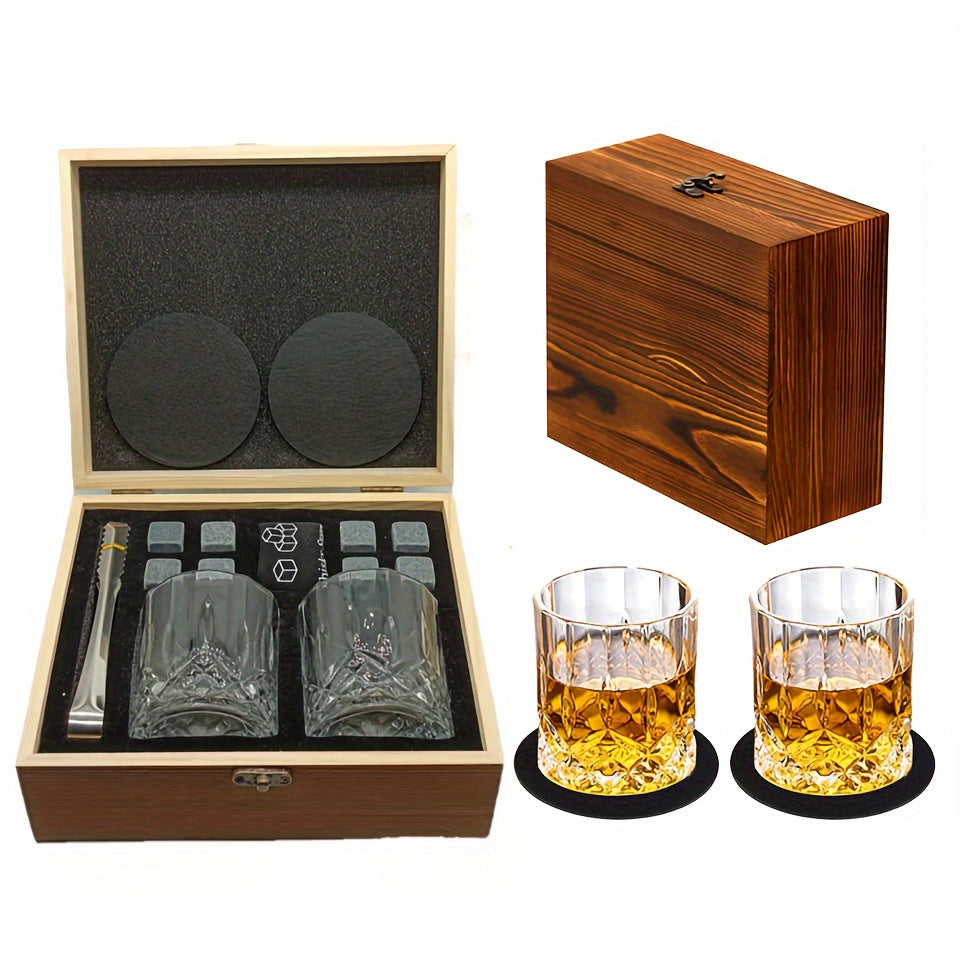 Whiskey Glasses Gift Set with Stones & Tongs