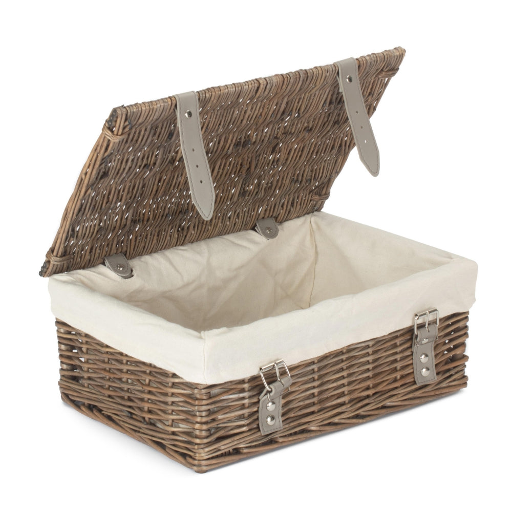 36cm Antique Wash Willow Wicker Picnic Basket