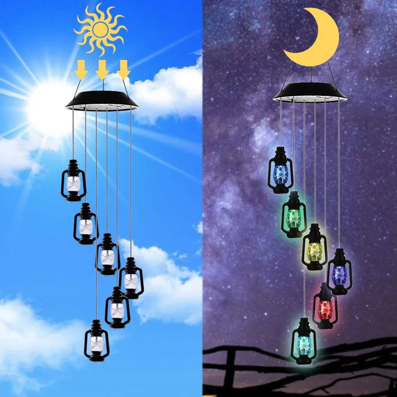 Hummingbird Wind Chime Light Color Changing Waterproof Hanging Solar Light
