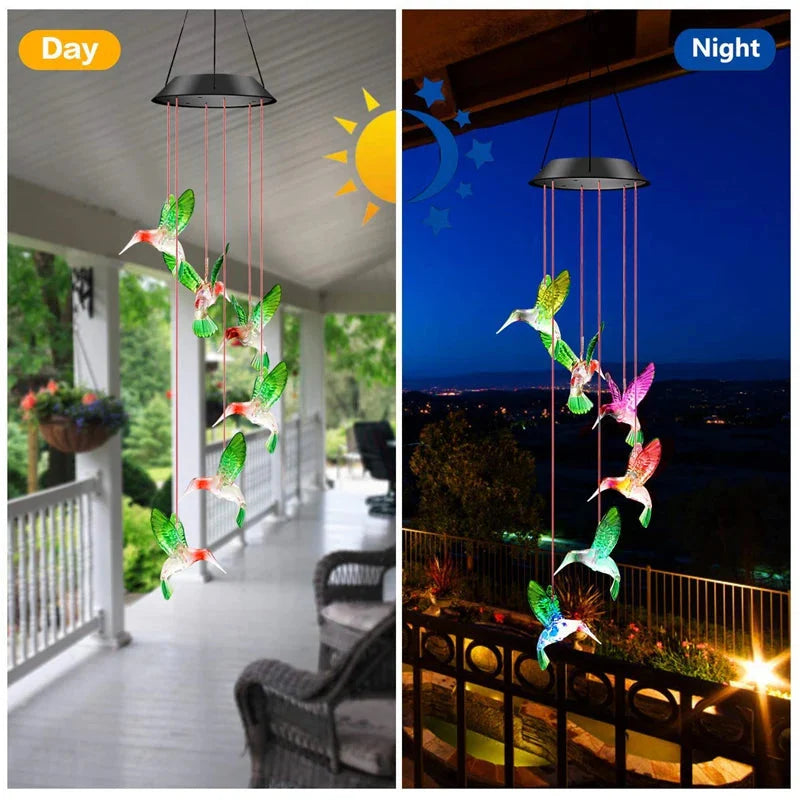 Hummingbird Wind Chime Light Color Changing Waterproof Hanging Solar Light