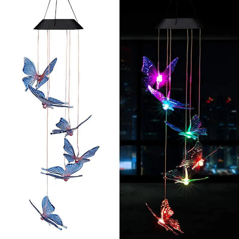 Hummingbird Wind Chime Light Color Changing Waterproof Hanging Solar Light