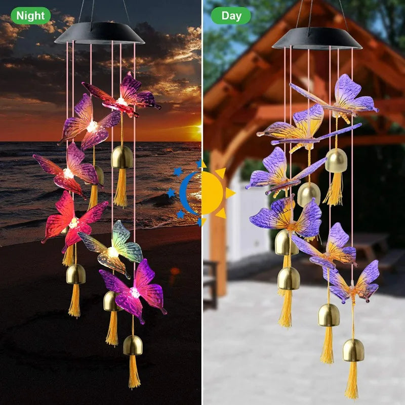 Hummingbird Wind Chime Light Color Changing Waterproof Hanging Solar Light