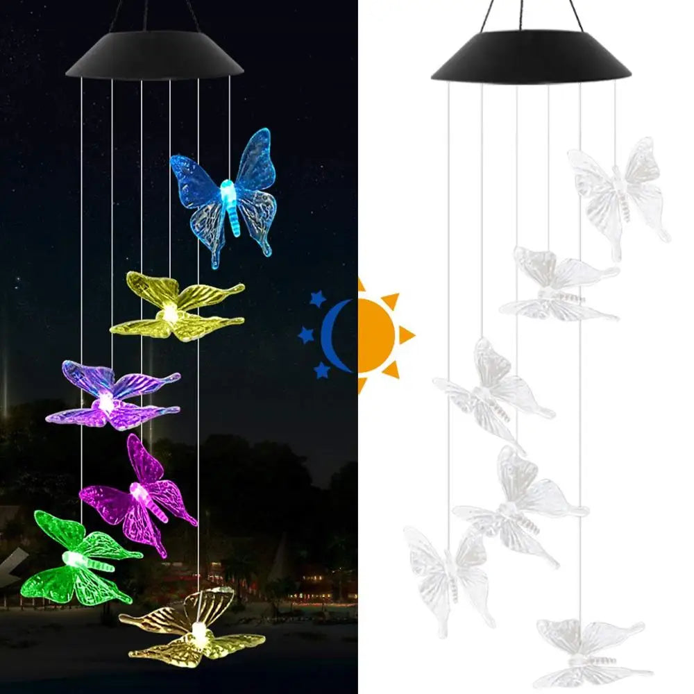 Hummingbird Wind Chime Light Color Changing Waterproof Hanging Solar Light