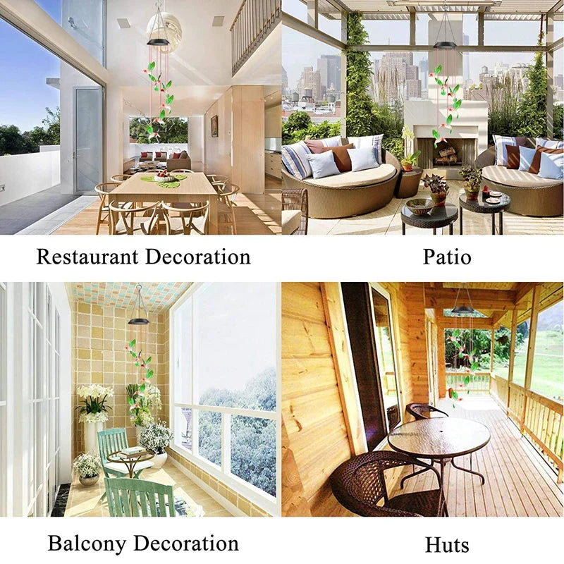 Hummingbird Wind Chime Light Color Changing Waterproof Hanging Solar Light