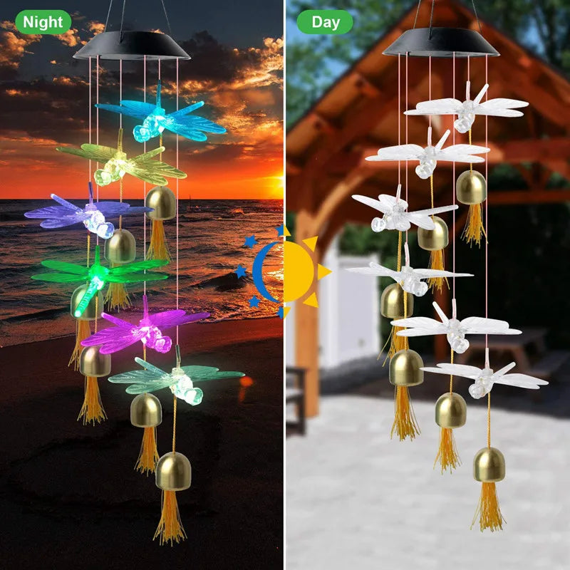 Hummingbird Wind Chime Light Color Changing Waterproof Hanging Solar Light
