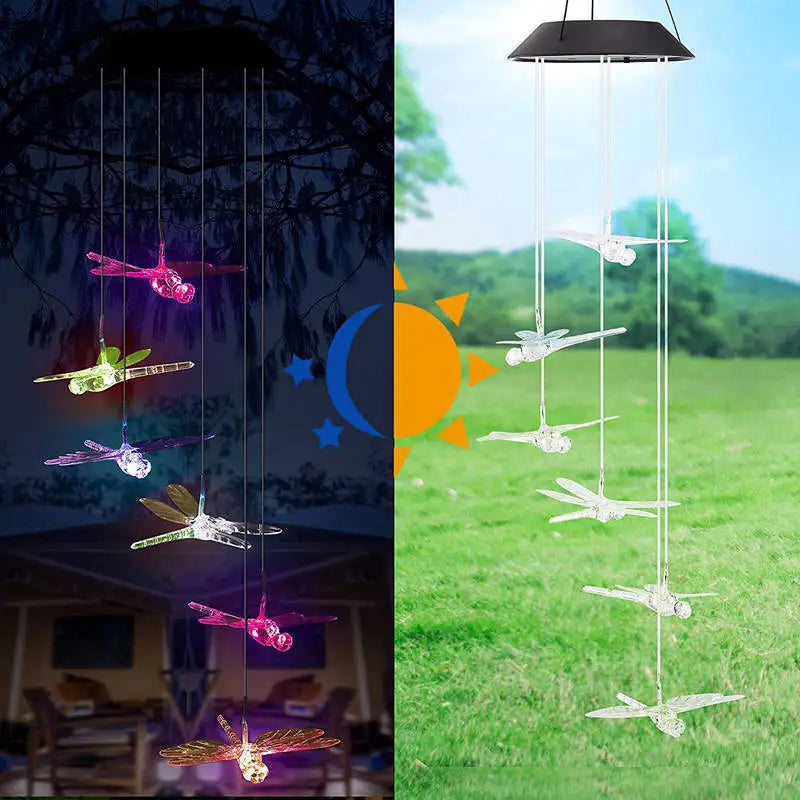 Hummingbird Wind Chime Light Color Changing Waterproof Hanging Solar Light