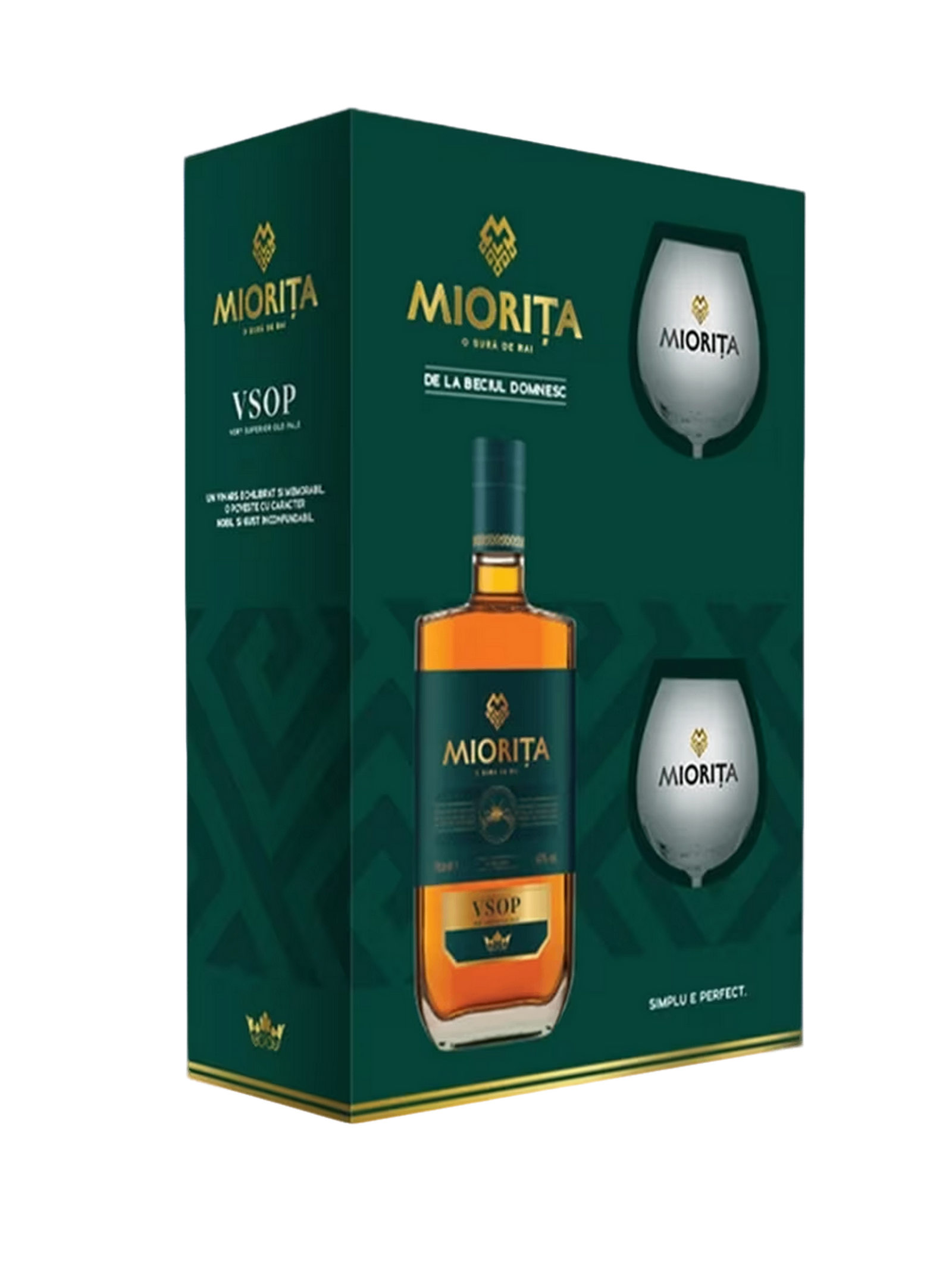Miorita VSOP Brandy (Cognac / Coniac / Vinars) Aged 5 years with 2 branded glasses 700ml