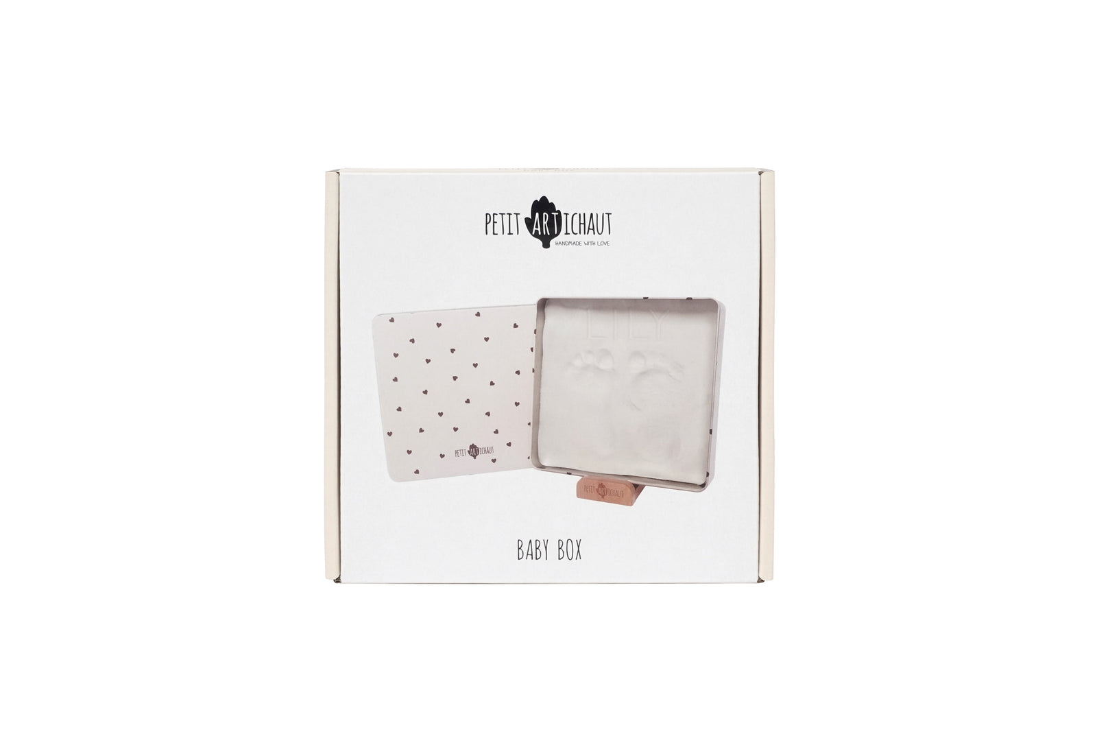 Petit Artichaut Baby Imprint Square Tin Keepsake - Pretty Hearts