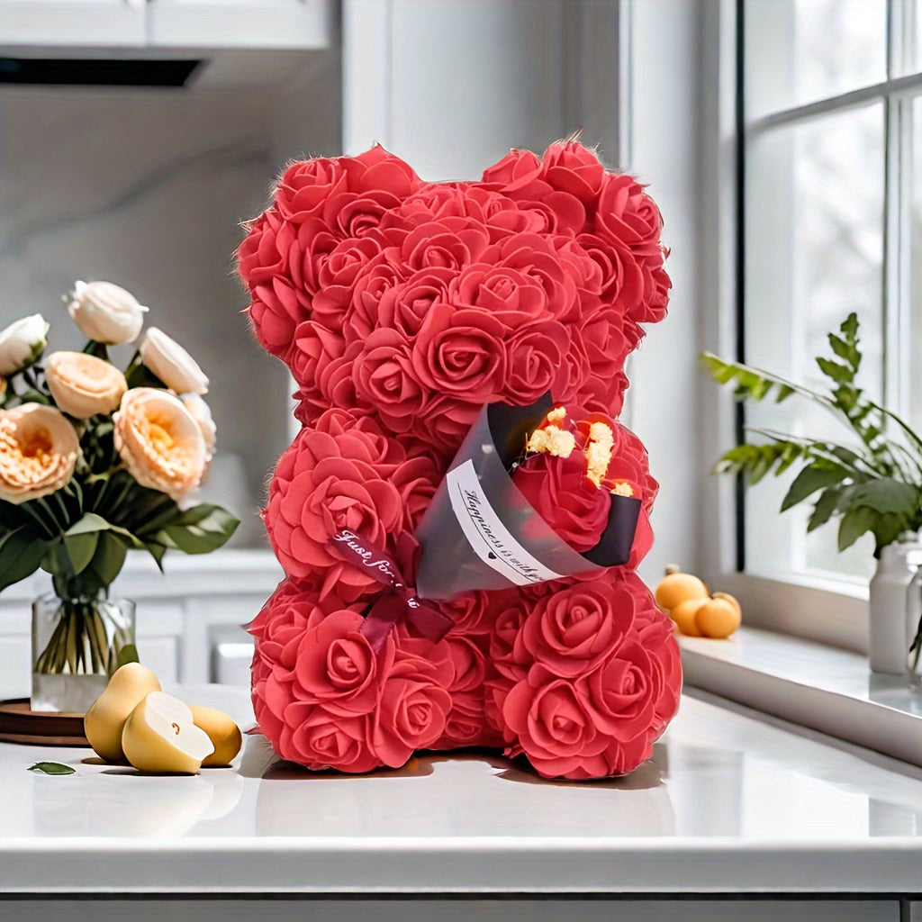 Preserved Rose Teddy Bear Floral Gift (Red)