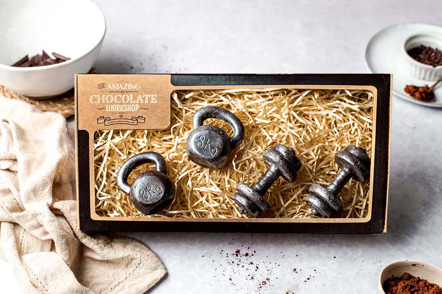 Fitness & Gym Love Fanatics Chocolate Gift Set – Dumbbells & Kettlebells Weights Box