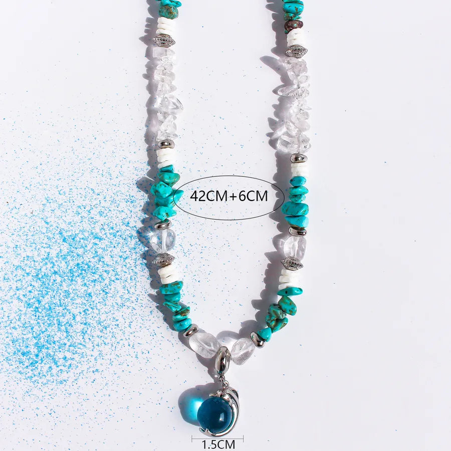 Vacation Beach Geometric natural stone Tiger Eye Shell 24K Gold Plated Natural Stone Shell Beaded Chain Pendant Necklace In Bulk