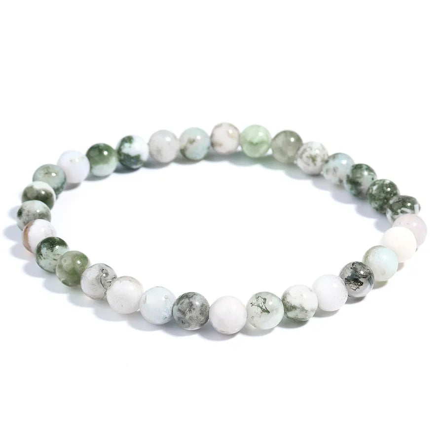 Hot Sale 8mm Multicolor Natural Stone Beaded Bracelet Tree Pattern Agate Bracelet Wholesale Handmade Bracelet