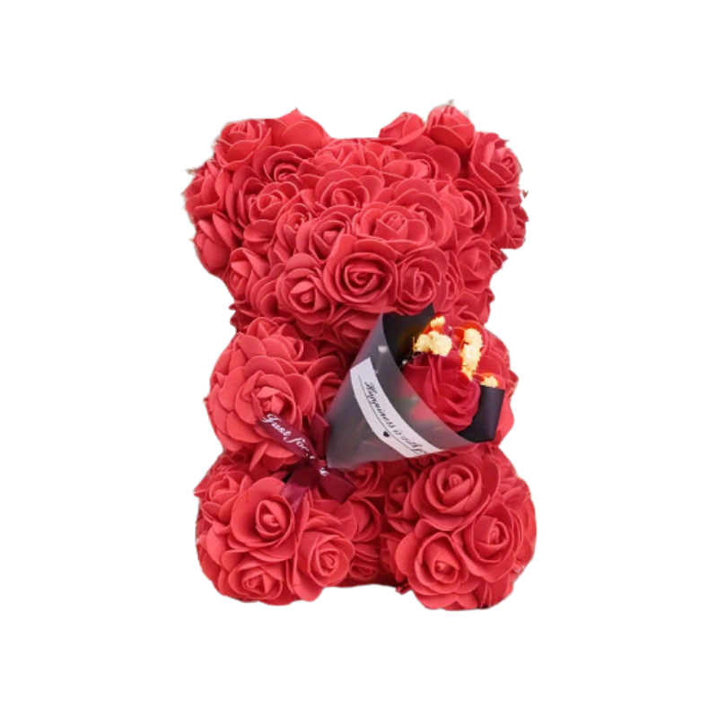 Preserved Rose Teddy Bear Floral Gift (Red)